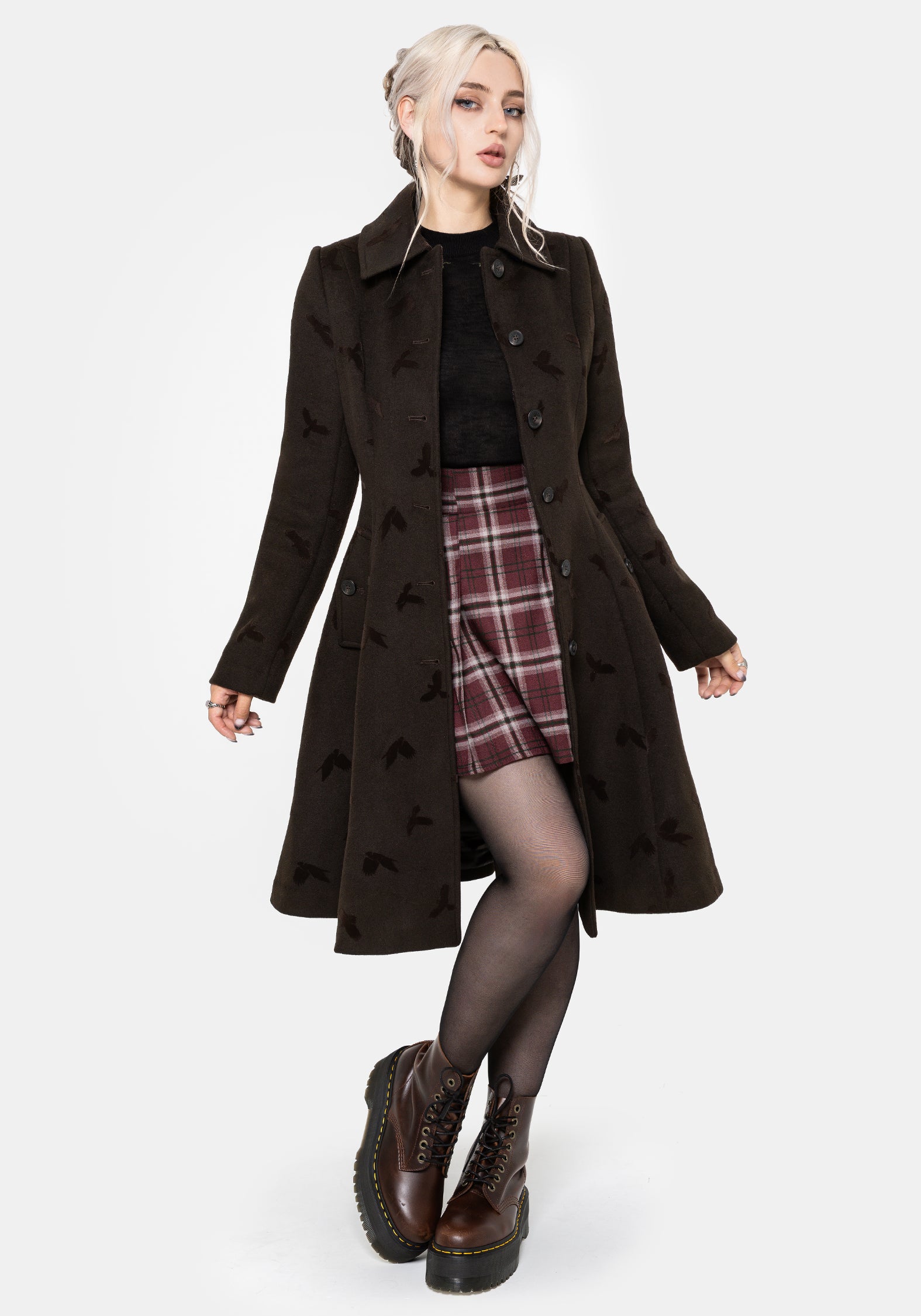 Starling Crow Embossed Wool-Blend Coat