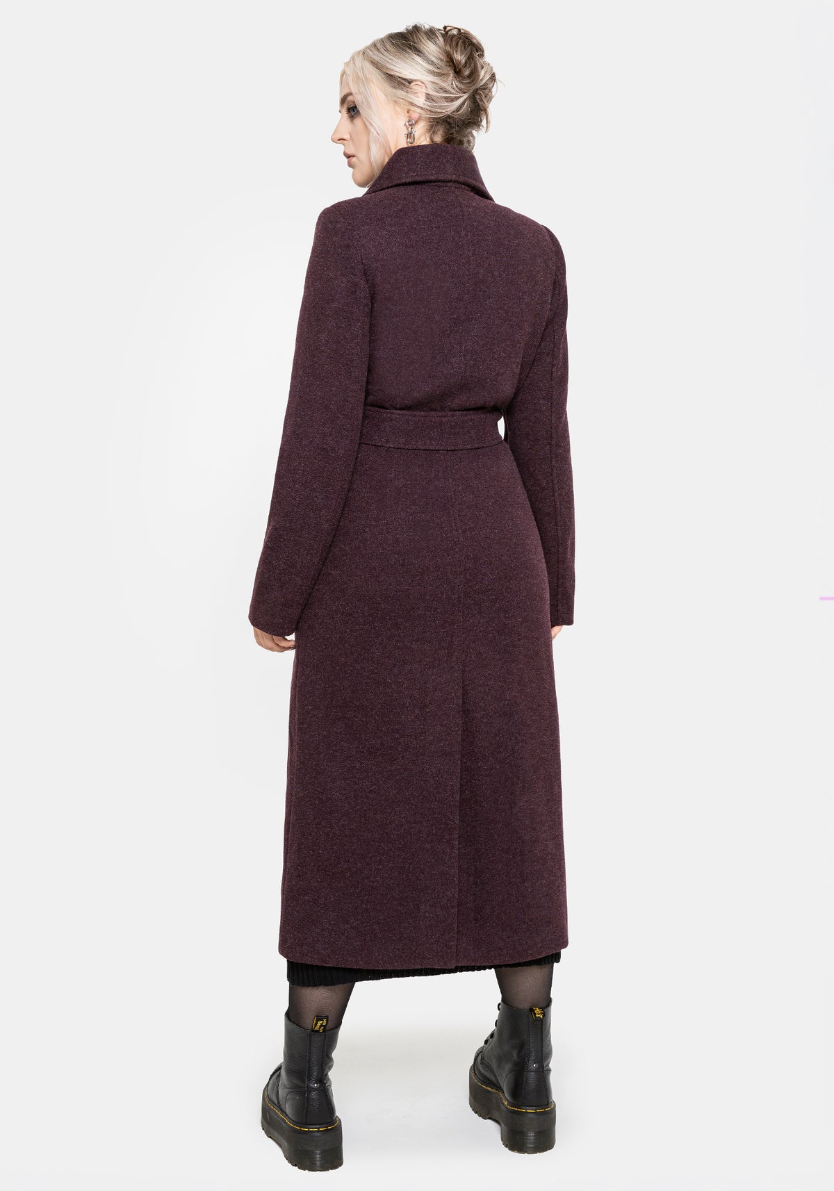 Abyss Tie Waist Double Breasted Coat With Snake Brooch - Plum