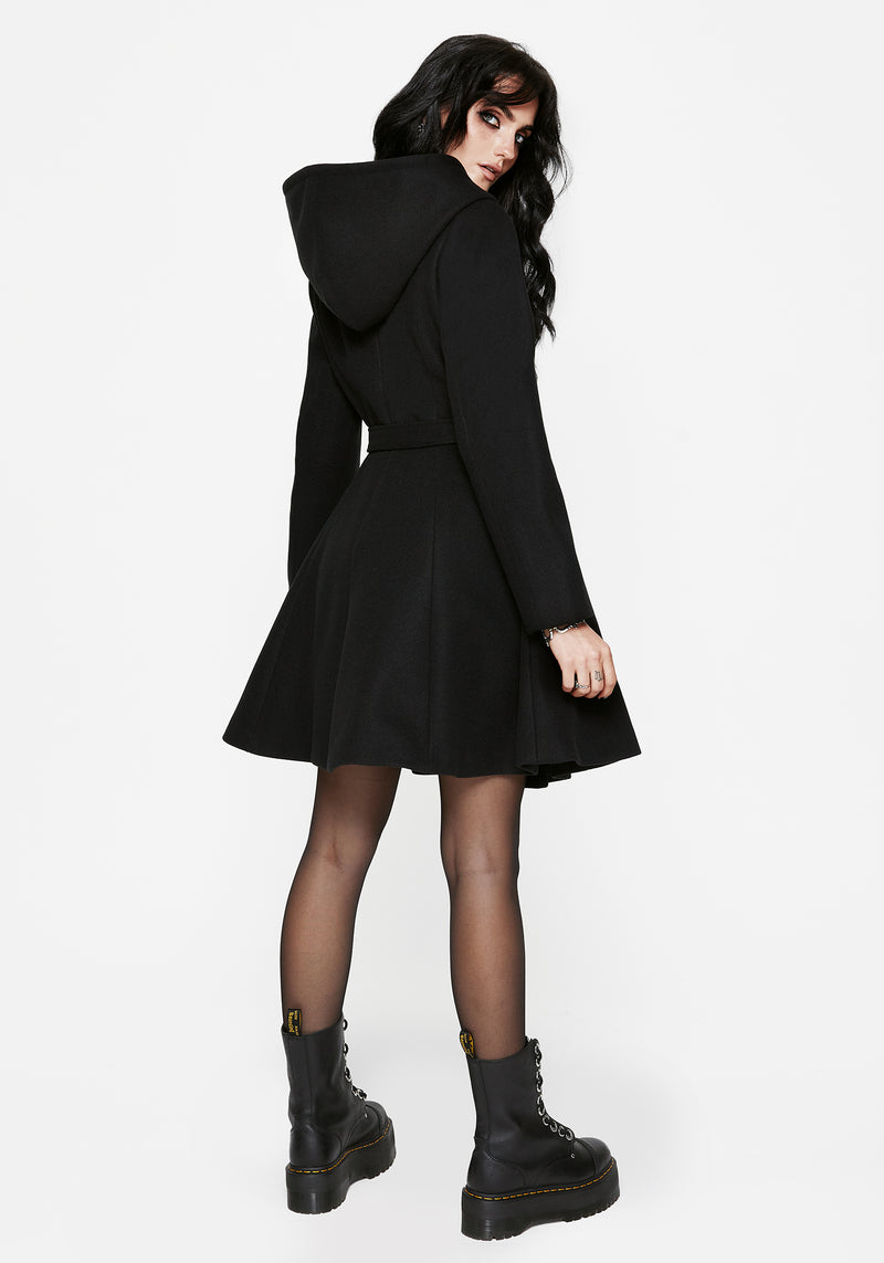 Camilla Tie Waist Hooded Coat With Bug Brooch