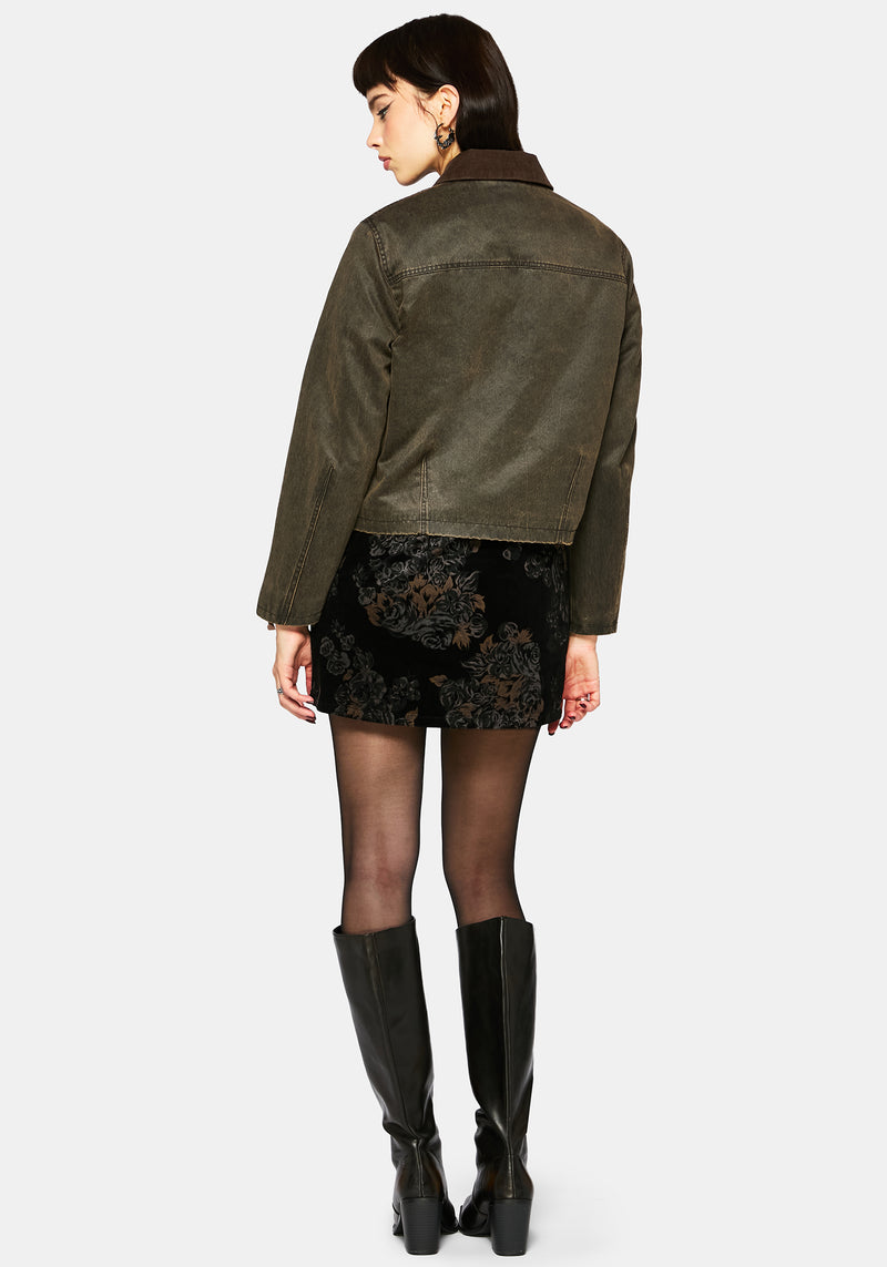 Vilethorn Cotton Dragon Embroidered Pocket Cord Collar Jacket