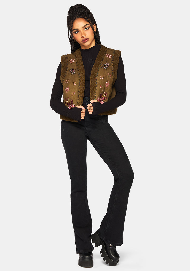 Sylvara Borg Embroidered Bug Gilet