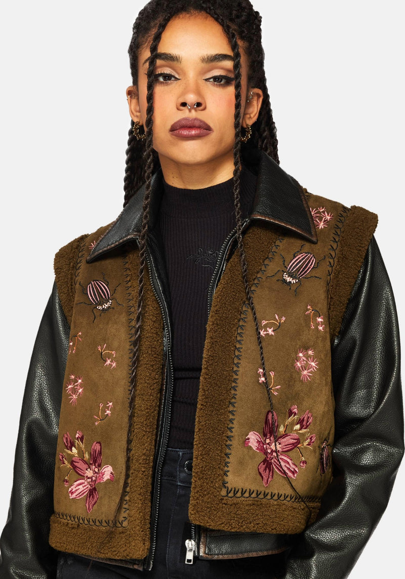 Sylvara Borg Embroidered Bug Gilet