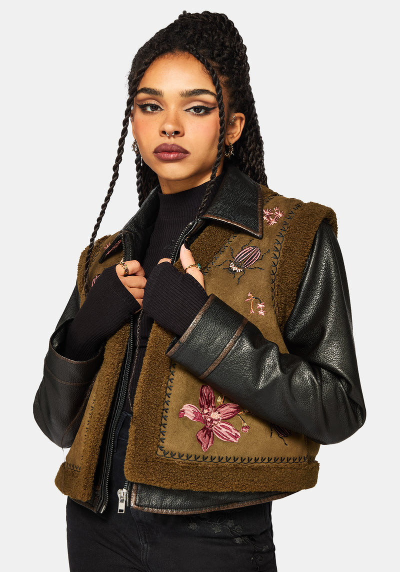 Sylvara Borg Embroidered Bug Gilet