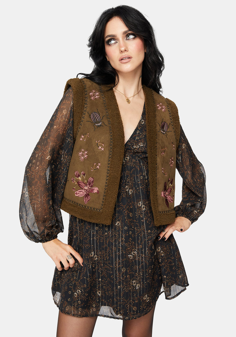 Sylvara Borg Embroidered Bug Gilet