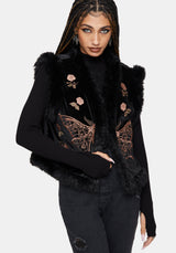Maeve Faux Fur Embroidered Moth Gilet
