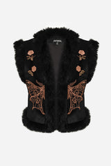 Maeve Faux Fur Embroidered Moth Gilet