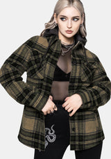 Trellis Lightweight Hooded Pocket Check Shacket - Green UK 6