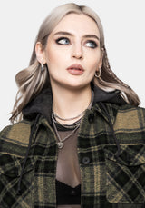 Trellis Lightweight Hooded Pocket Check Shacket - Green UK 6