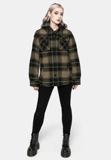 Trellis Lightweight Hooded Pocket Check Shacket - Green UK 6