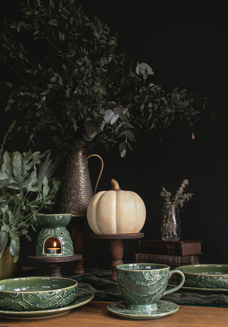 Rosethorn Floral Embossed Pasta Bowl  (4 Piece Set)