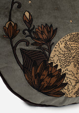 Opora Embroidered Floral Moon Round Cushion