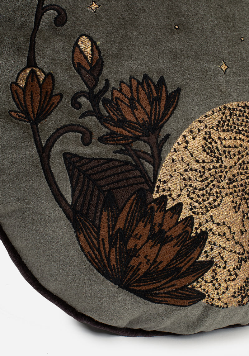 Opora Embroidered Floral Moon Round Cushion