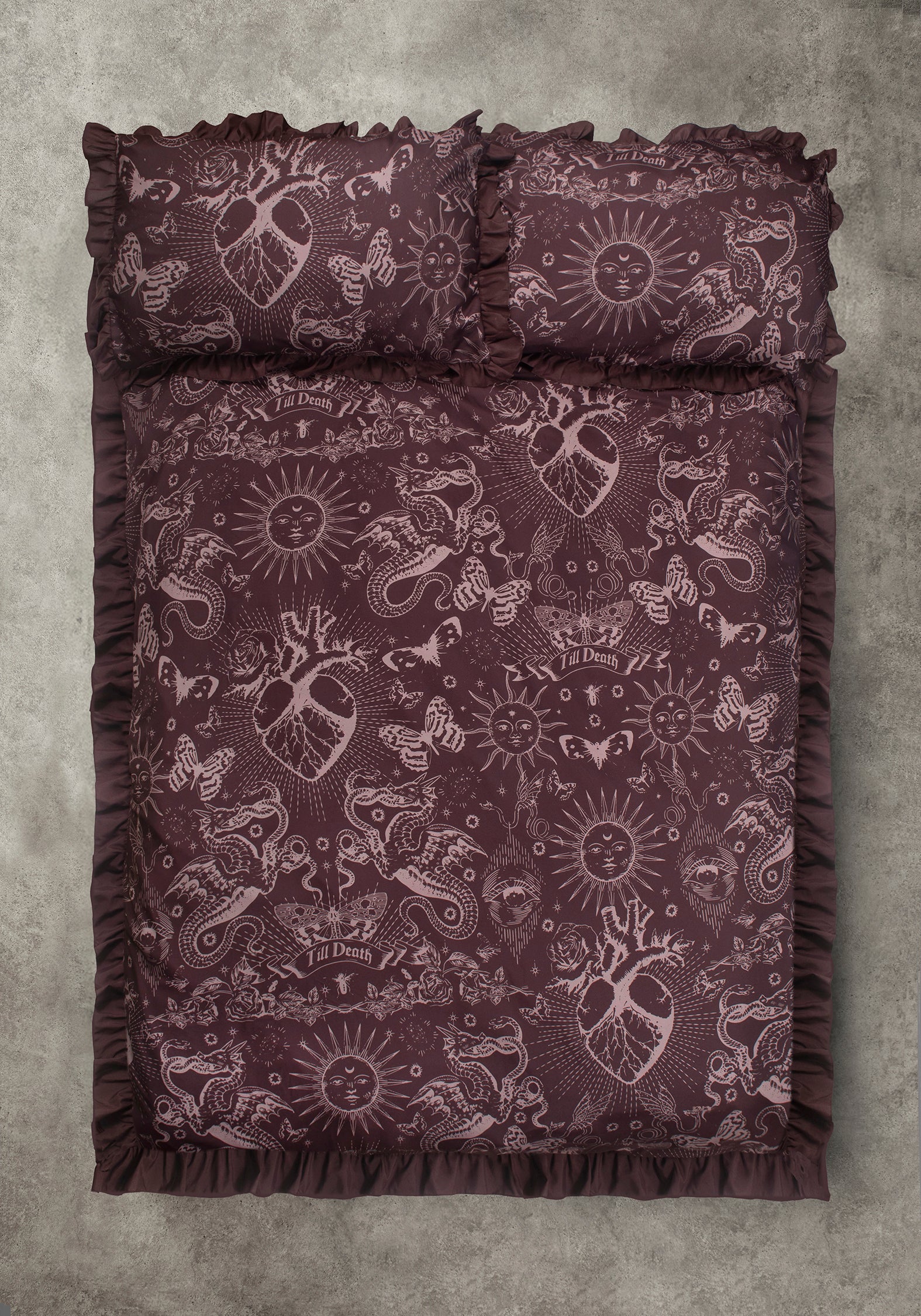 Paramour Frilled Edge Tattoo Print Bedding Set (UK King)