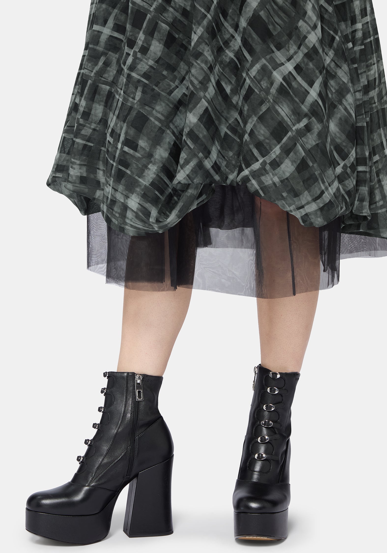 Rhoswen Double Layered Check Hitched Skirt UK 10