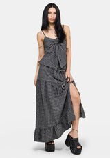 Nimira Check Asymmetrical Tiered Maxi Skirt