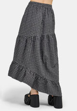 Nimira Check Asymmetrical Tiered Maxi Skirt