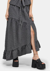 Nimira Check Asymmetrical Tiered Maxi Skirt