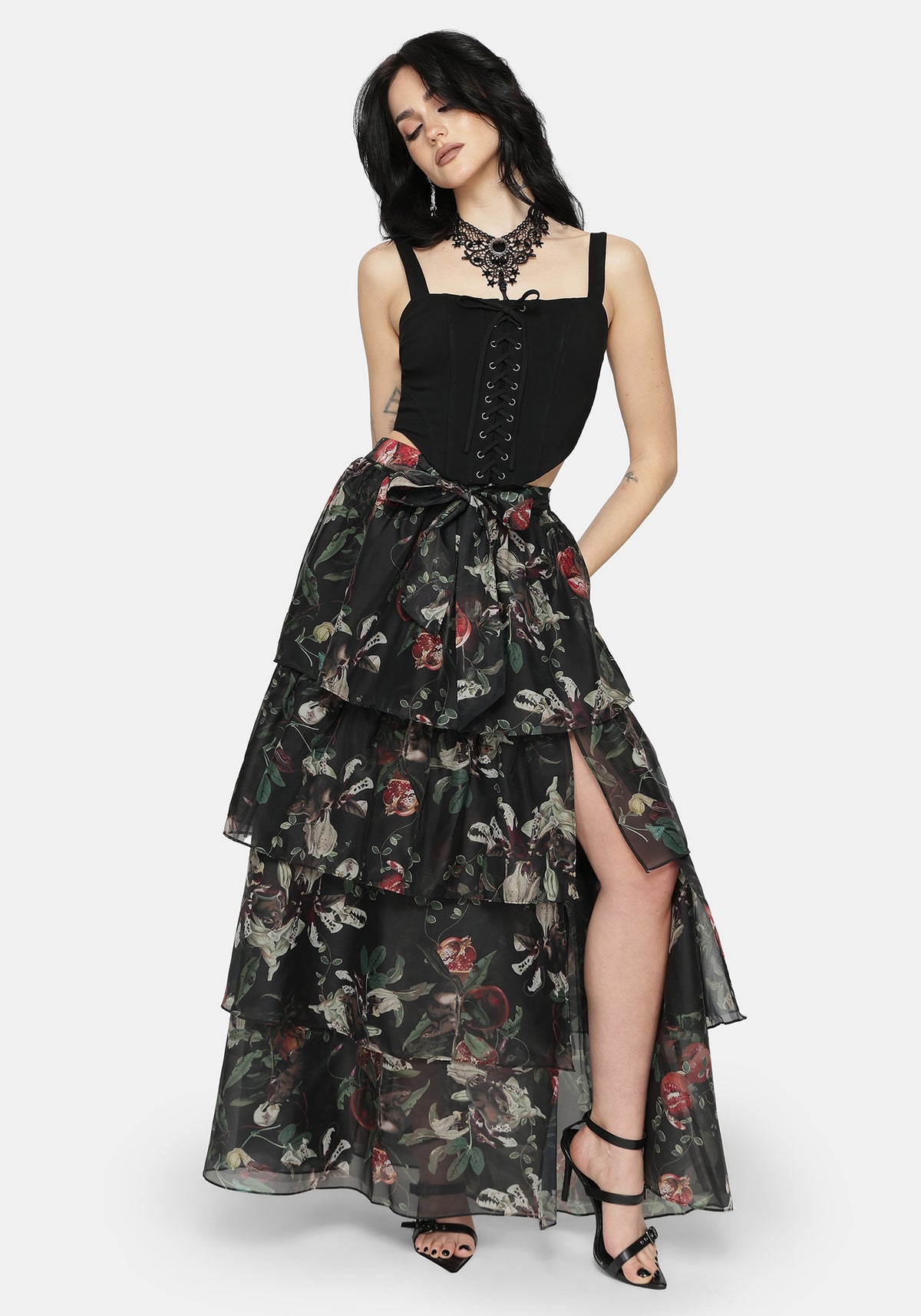 Anara Fruit Print Tiered Skirt