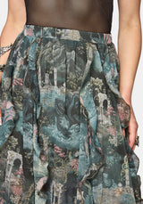 Thalassa Print Hanky Hem Print Chiffon Midi Skirt