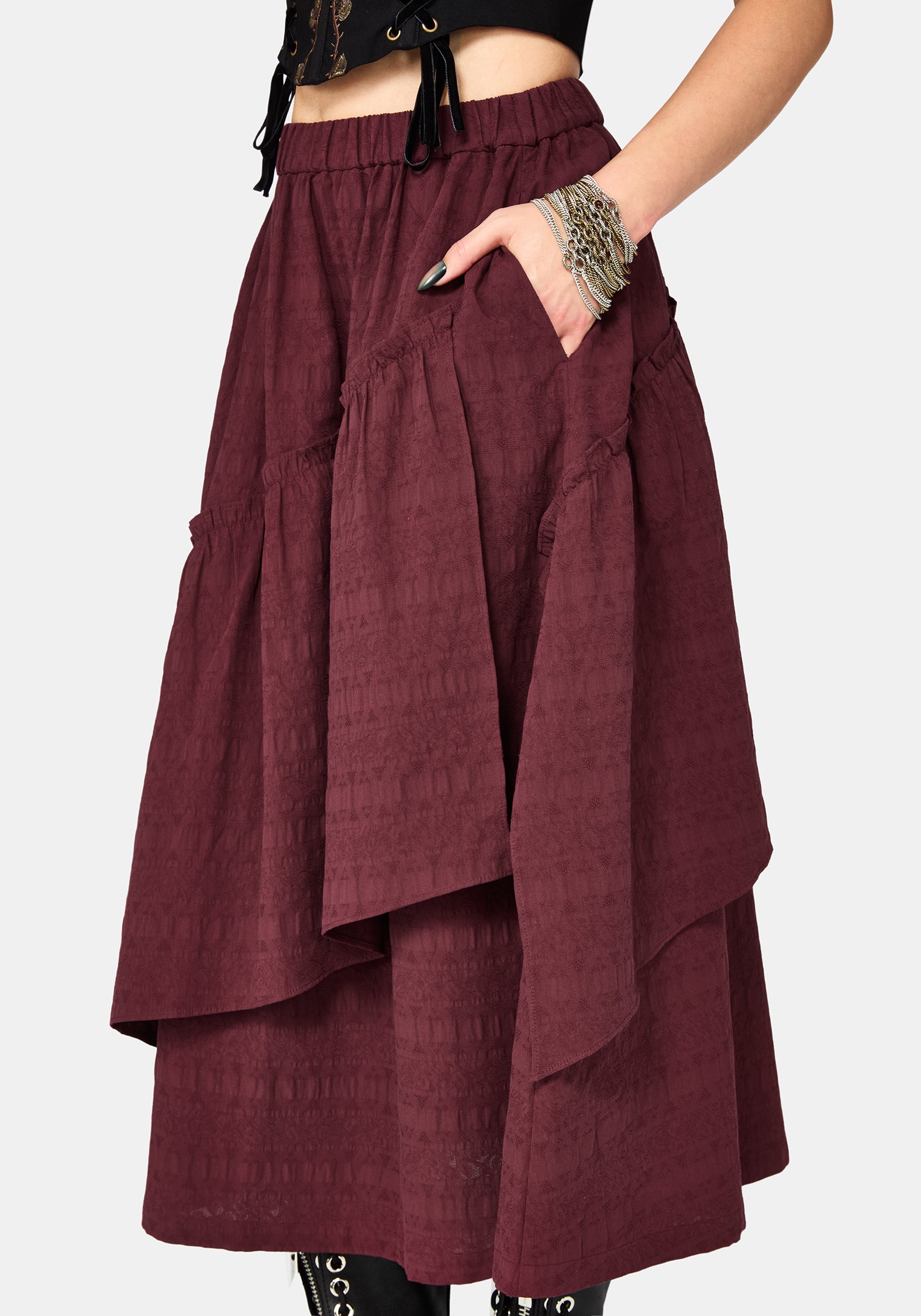 Lysandra Textured Ruffle Midi Skirt