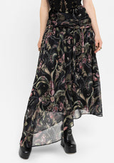 Dionaea Flytrap Print Asymmetric Midaxi Skirt