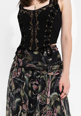 Dionaea Flytrap Print Asymmetric Midaxi Skirt