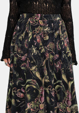 Dionaea Flytrap Print Viscose Midi Skirt