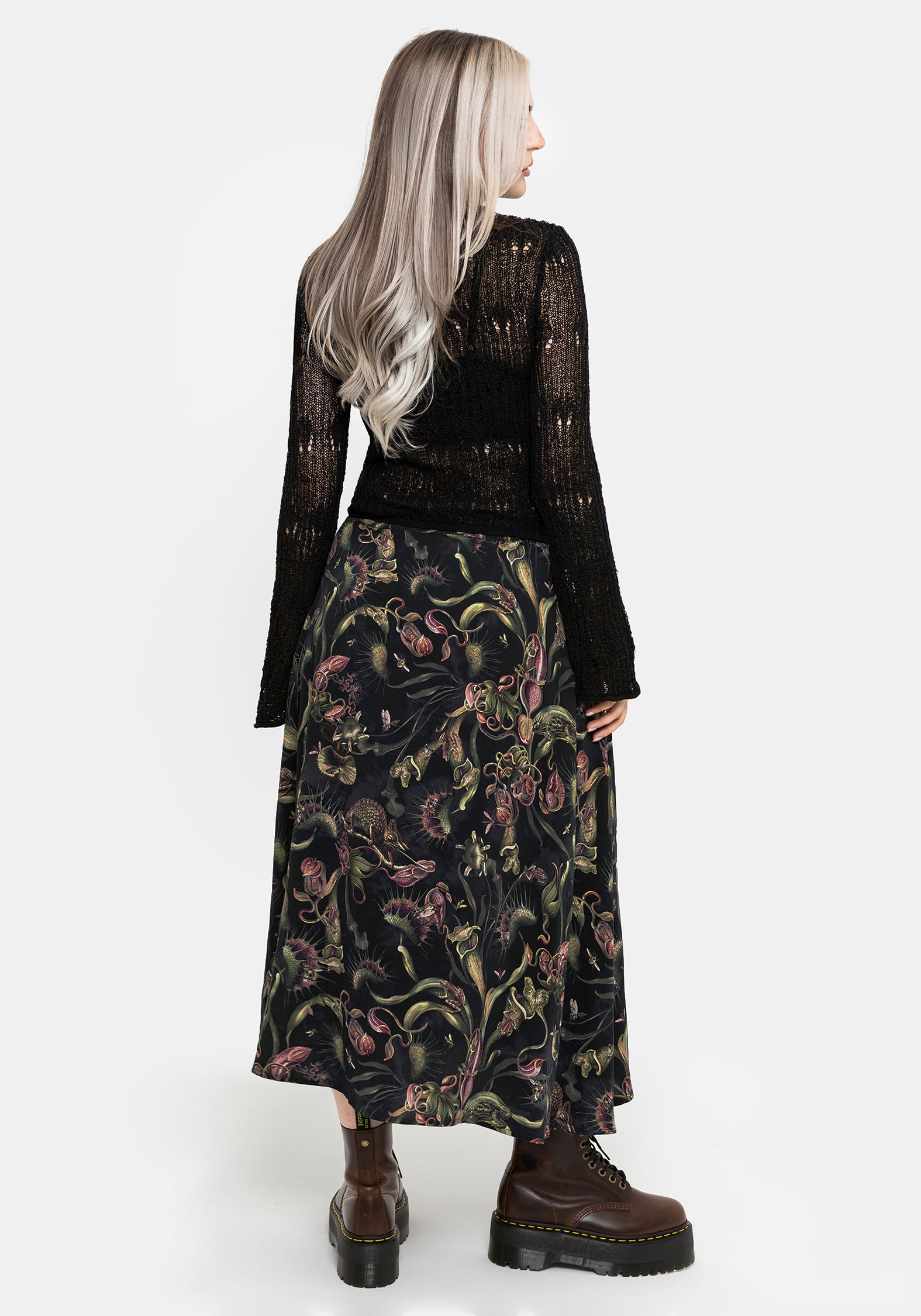 Dionaea Flytrap Print Viscose Midi Skirt