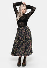 Dionaea Flytrap Print Viscose Midi Skirt