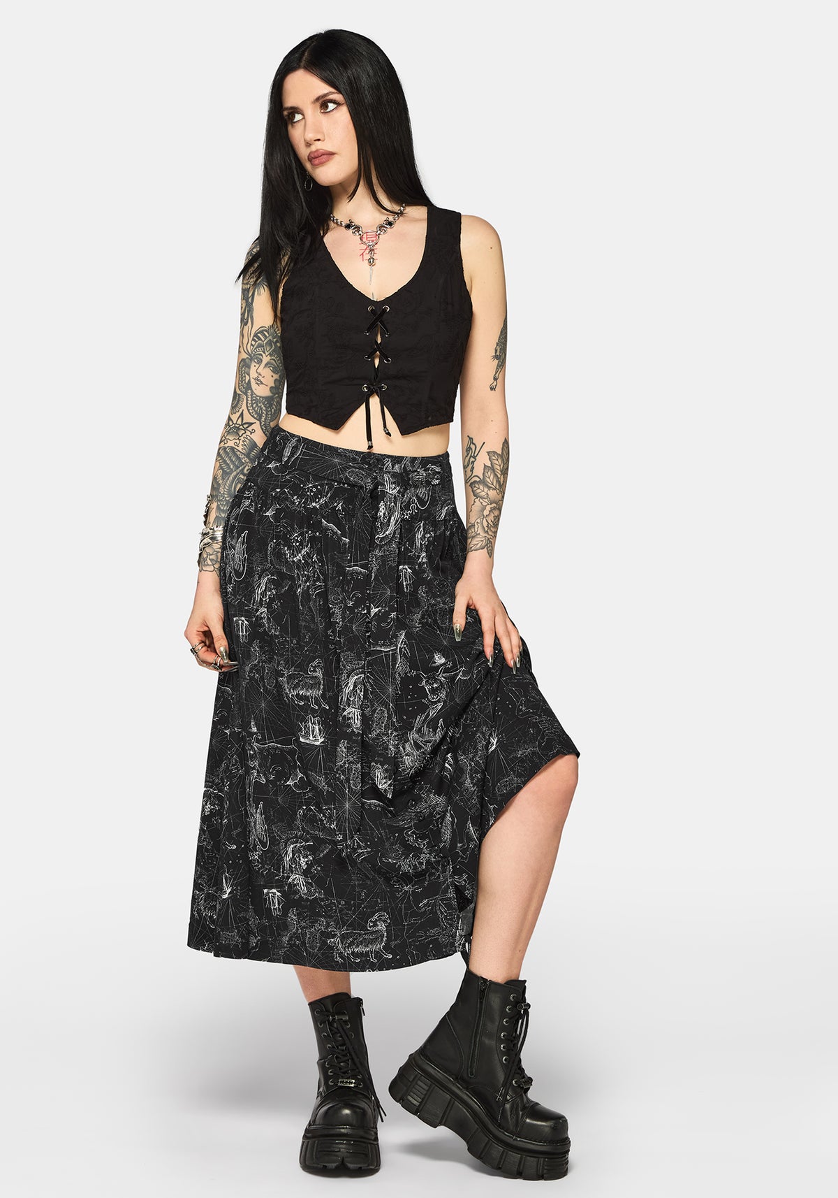 Kosmara Map Print Midi Skirt