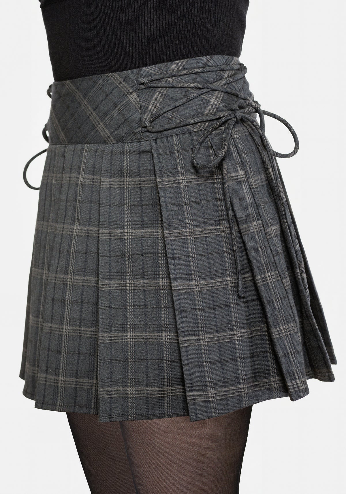 Caitriona Check Lace Up Side Mini Skirt