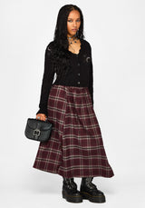 Nightingale Buckled Check Midi Skirt - Burgundy