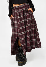 Nightingale Buckled Check Midi Skirt - Burgundy