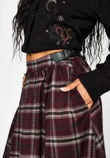 Nightingale Buckled Check Midi Skirt - Burgundy
