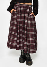 Nightingale Buckled Check Midi Skirt - Burgundy