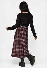 Nightingale Buckled Check Midi Skirt - Burgundy