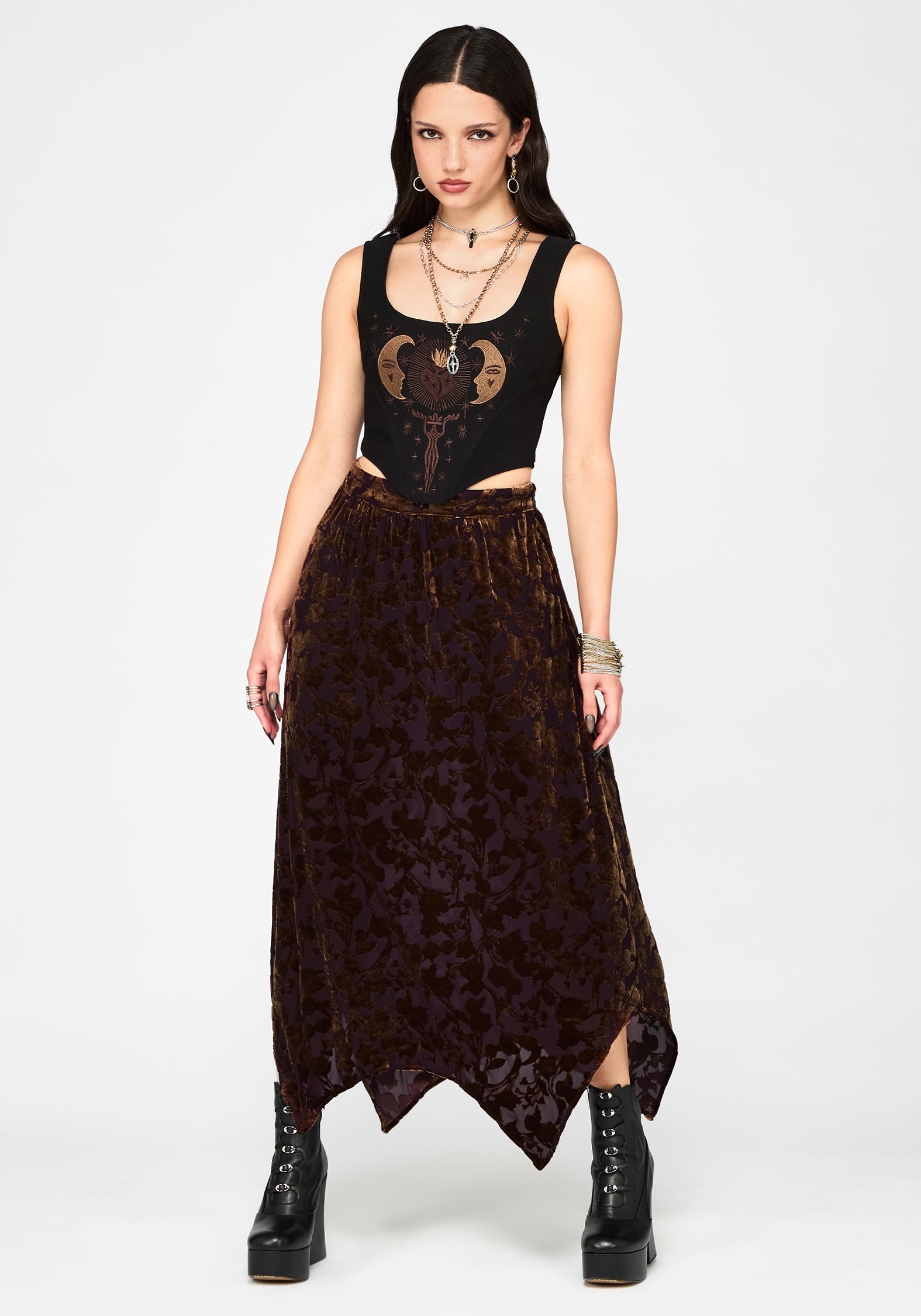 Sienna Devore Hanky Hem Midaxi Skirt