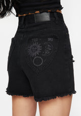 Planchette Embroidered Distressed Denim Shorts