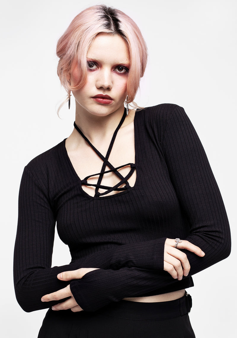 Joanna Pentagram Long Sleeve Ribbed Top