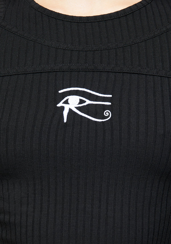 Eye of Horus Rib Cut Out Long Sleeve Top