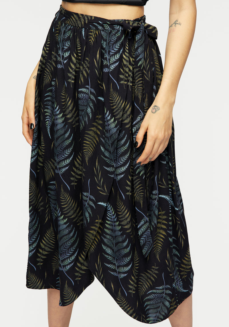 Frond Print Faux Wrap Skirt