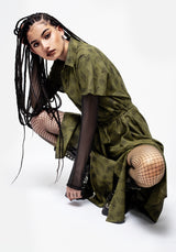 Mortmoth Print Midi Shirt Dress - Green