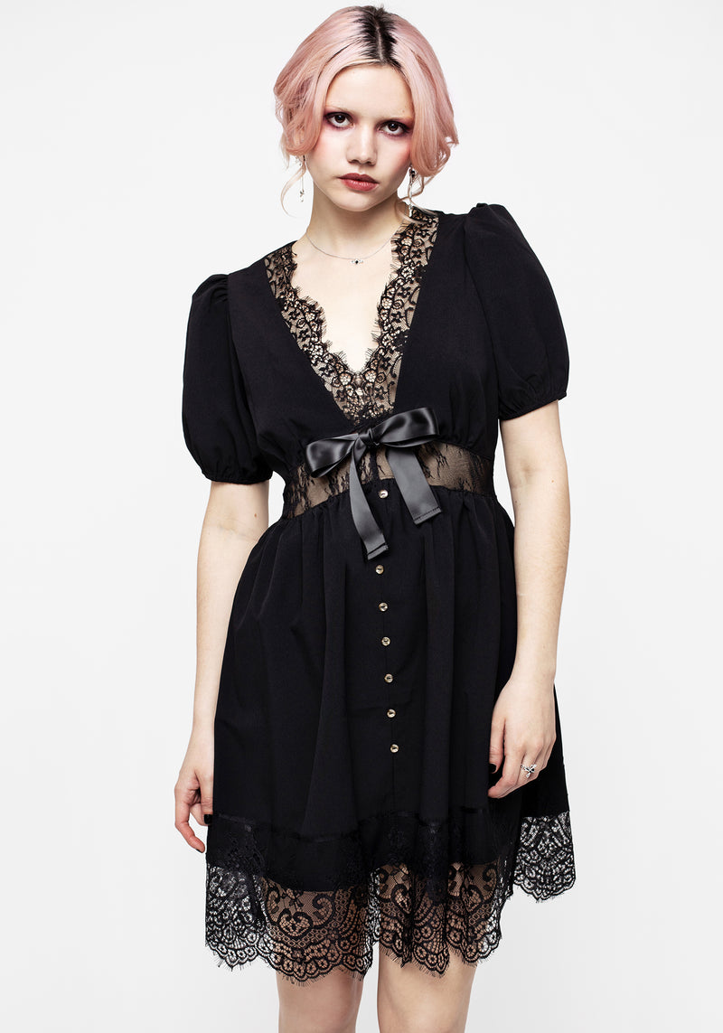 Mortuary Lace Button Up Mini Dress