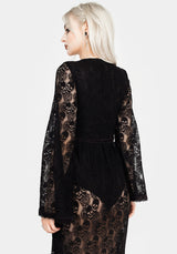 Morella Sheer Skull Lace Bodysuit Midaxi Dress