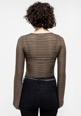Habundia Flared Sleeve Crop Top - Moss Stone