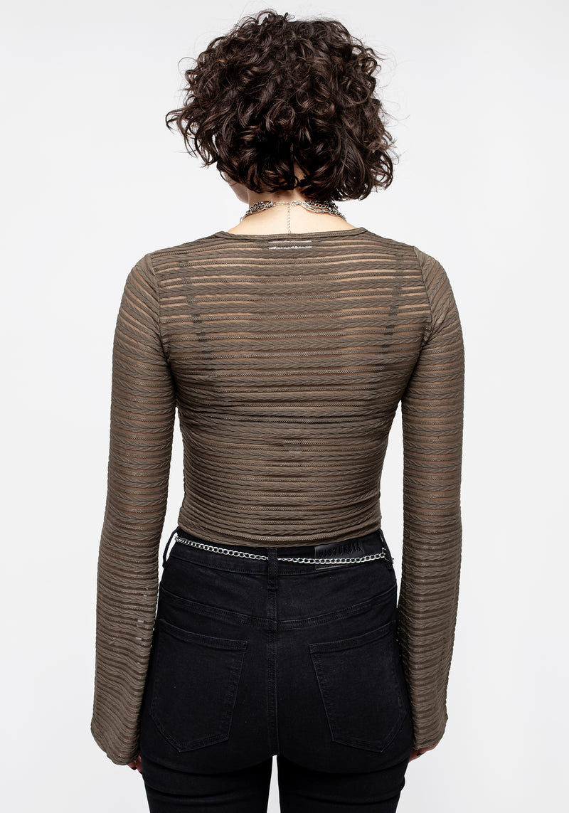 Habundia Flared Sleeve Crop Top - Moss Stone