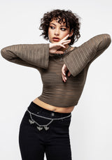 Habundia Flared Sleeve Crop Top - Moss Stone