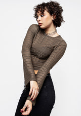 Habundia Flared Sleeve Crop Top - Moss Stone
