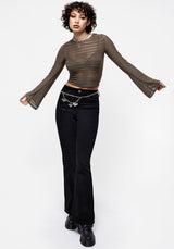 Habundia Flared Sleeve Crop Top - Moss Stone