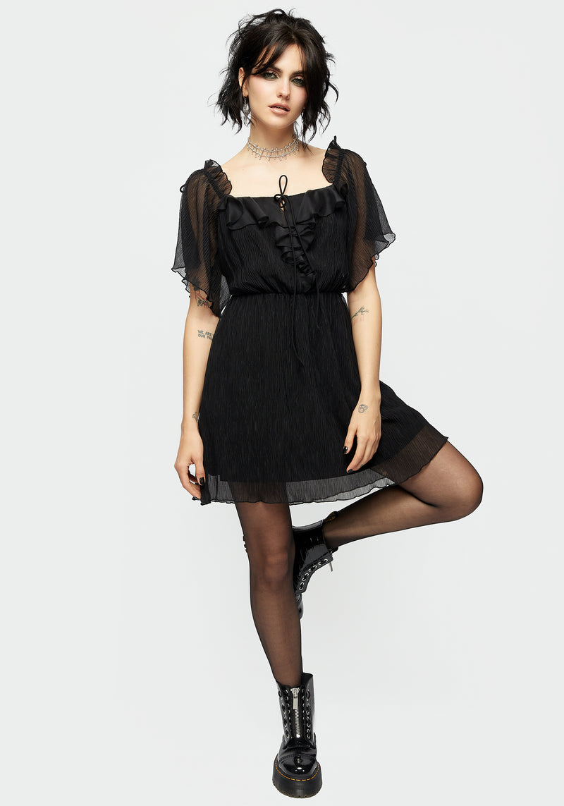 Lucien Textured Angel Sleeve Mini Dress